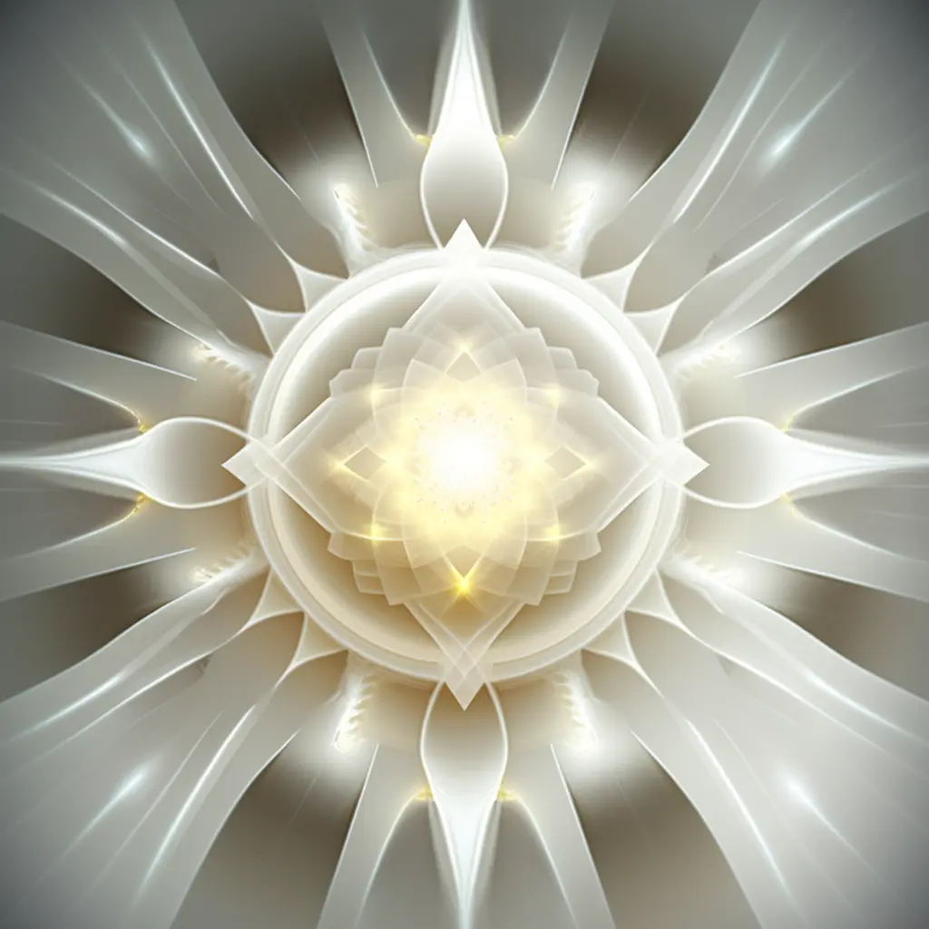 A visual representation of the crown chakra light energy, a starburst of white and gold light.