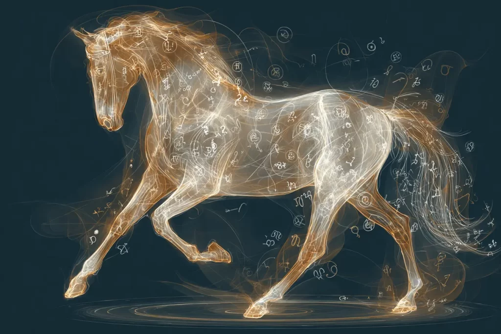 White and gold reiki light fill an illustrated horse